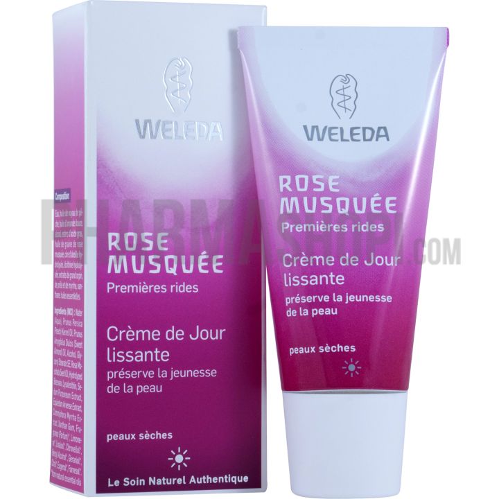 Cr&egrave;me de jour lissante rose musqu&eacute;e Weleda - tube de 30 ml