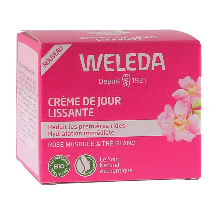 Cr&egrave;me de jour lissante rose musqu&eacute;e et th&eacute; blanc Weleda - pot de 40ml