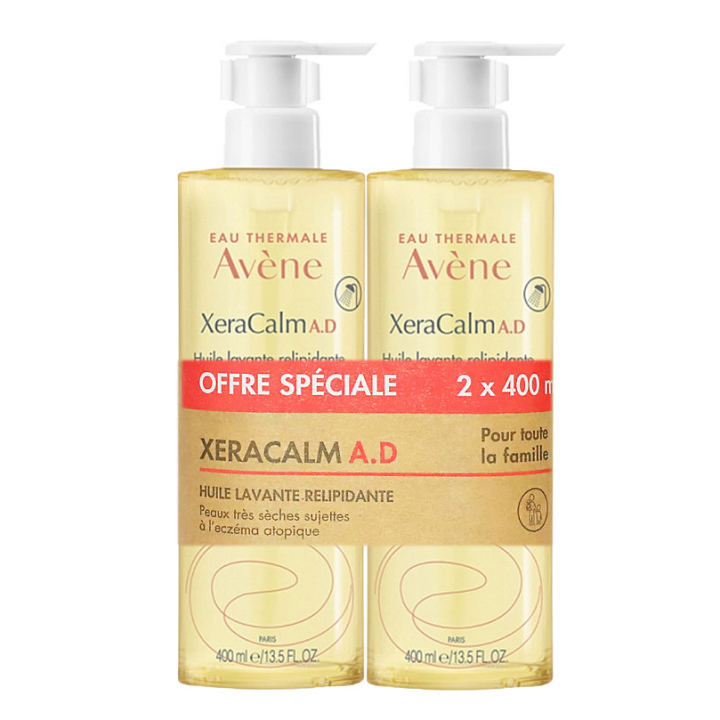 XeraCalm A.D Huile lavante relipidante Av&egrave;ne - lot de 2 flacons-pompe de 400ml
