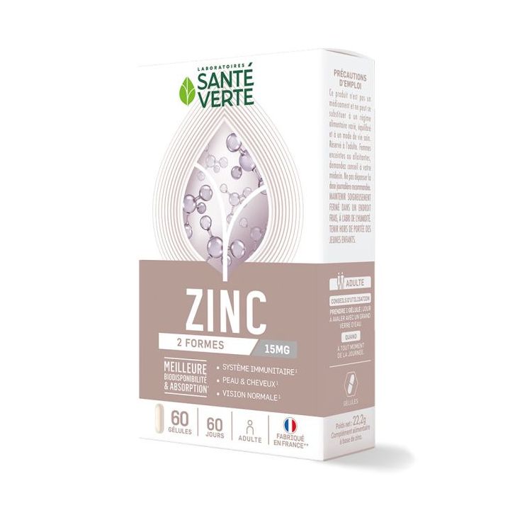 Zinc 15 mg Sant&eacute; Verte - bo&icirc;te de 60 g&eacute;lules