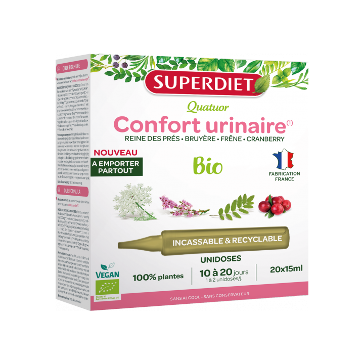 Quatuor Confort urinaire bio Superdiet - bo&icirc;te de 20 unidoses de 15ml