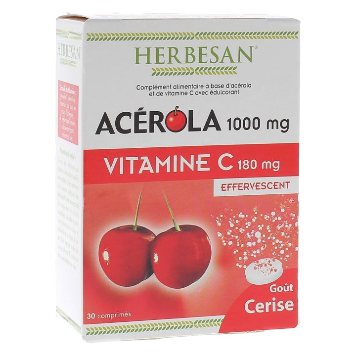 Ac&eacute;rola 1000 mg + vitamine C 180 mg Herbesan - bo&icirc;te de 30 comprim&eacute;s effervescents