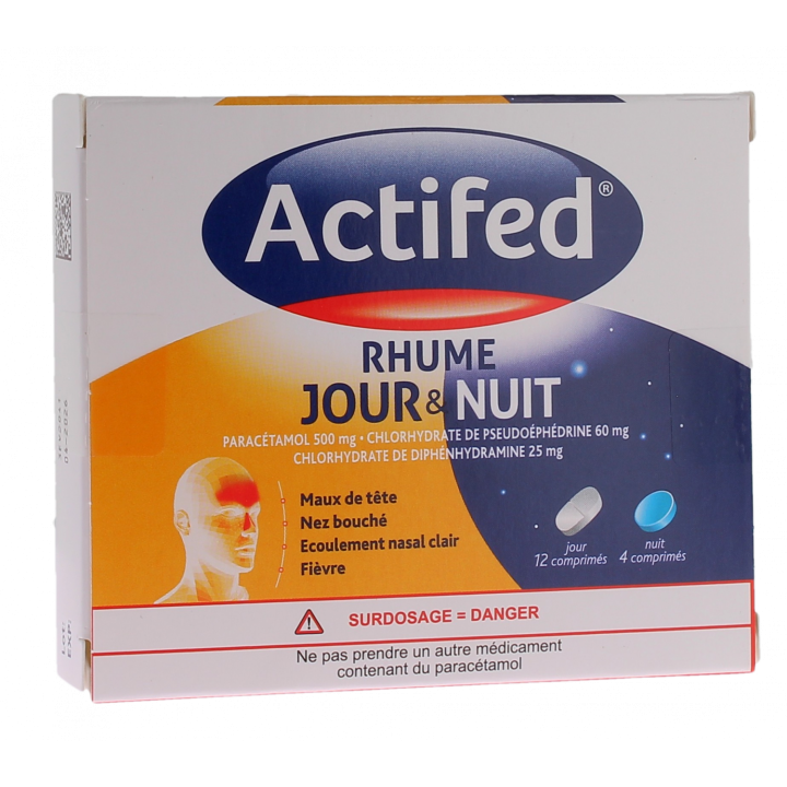 Actifed rhume jour et nuit - boite de 16 comprim&eacute;s