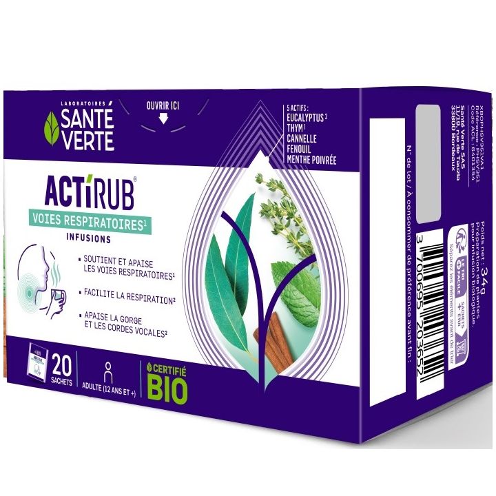 Actirub voies respiratoires infusions Sant&eacute; Verte - boite de 20 sachets