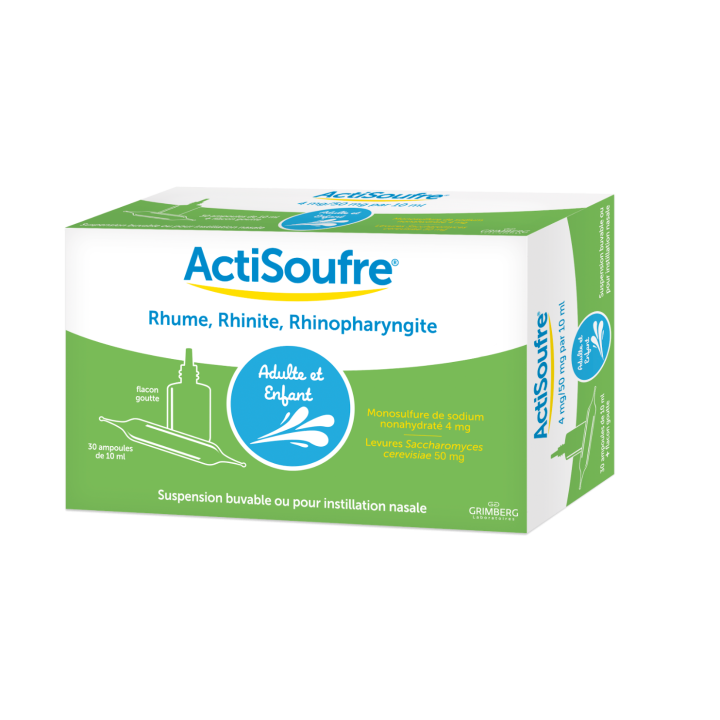 Actisoufre 4mg/50mg par 10ml suspension buvable ou pour instillation nasale - bo&icirc;te de 30 ampoules