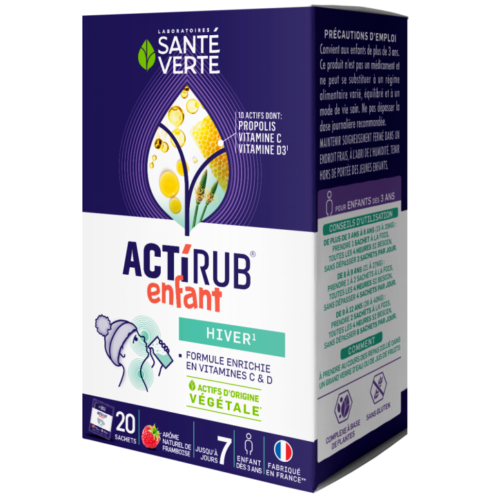 Actirub enfant go&ucirc;t framboise Sant&eacute; Verte - bo&icirc;te de 20 sachets
