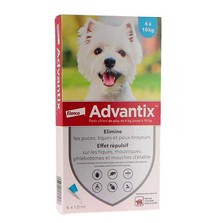 Advantix petit chien de 4 &agrave; 10 kg Bayer - boite de 6 pipettes