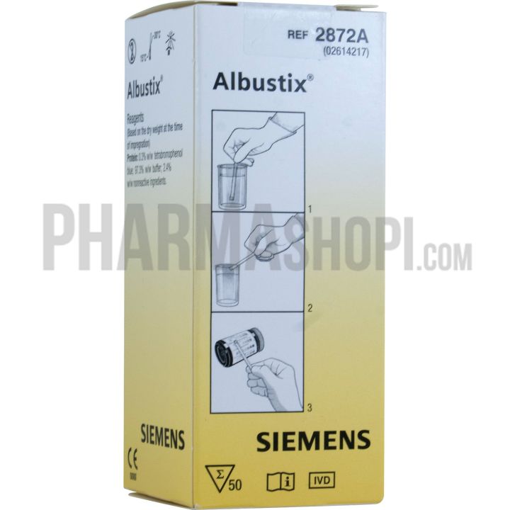 Albustix bandelettes r&eacute;actives pour analyse d'urine - boite de 50 bandelettes
