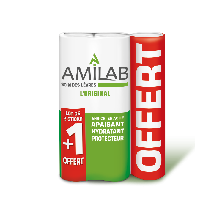Stick &agrave; l&egrave;vres Amilab - lot de 2 sticks + 1 offert