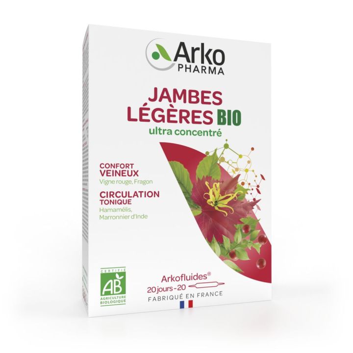 Arkofluides jambes l&eacute;g&egrave;res Arkopharma - bo&icirc;te de 20 ampoules