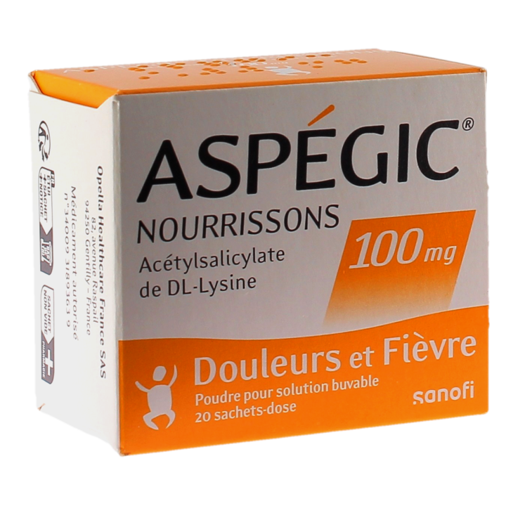 Aspegic nourrissons 100mg poudre pour solution buvable en sachet-dose - bo&icirc;te de 20 sachets