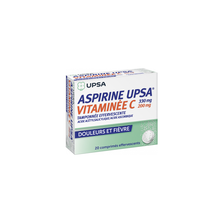 Aspirine UPSA vitamin&eacute;e C tamponn&eacute;e effervescente - bo&icirc;te de 20 comprim&eacute;s effervescents