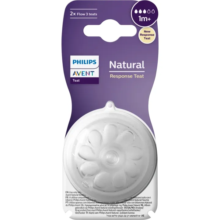 Natural Response T&eacute;tine natural 2 trous d&eacute;bit lent 1 mois + Avent - 2 t&eacute;tines
