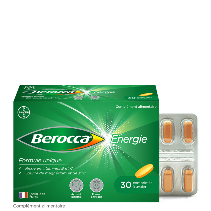 Berocca Energie  Vitamine B et C, magn&eacute;sium et Zinc 30 comprim&eacute;s pellicul&eacute;s