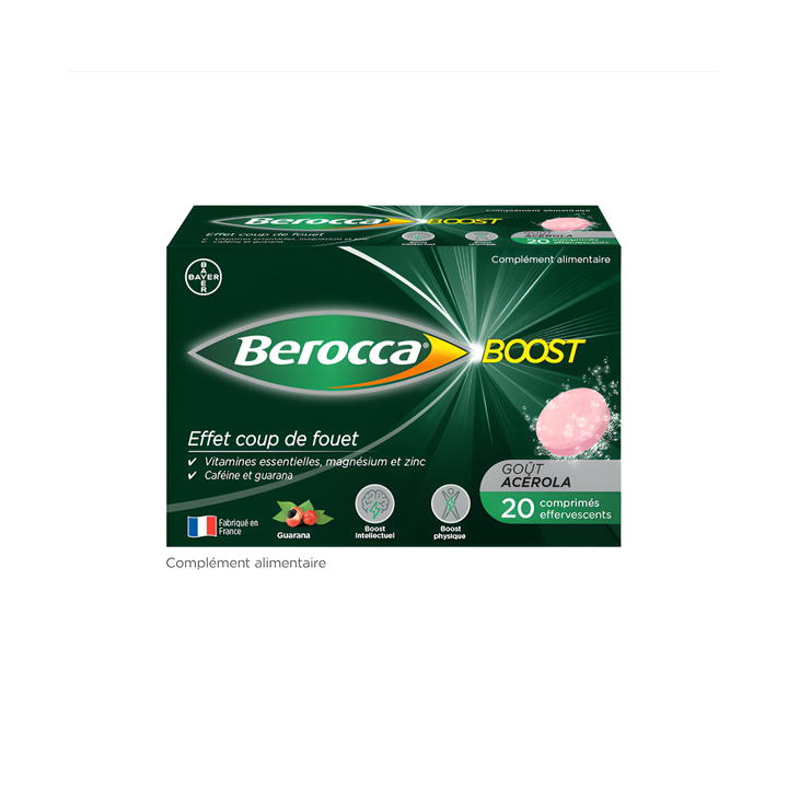 Berocca Boost Vitamines, Caf&eacute;ine et Guarana - bo&icirc;te de 20 comprim&eacute;s effervescents