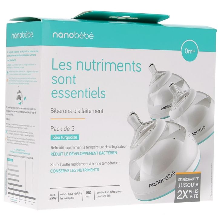 Biberons d'allaitement Nanob&eacute;b&eacute; - 3 biberons + adapteur tire-lait