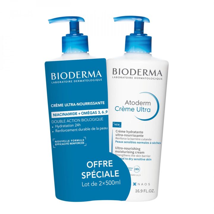 Atoderm Ultra Cr&egrave;me ultra-nourrissante Bioderma - lot de 2 flacons-pompe de 500 ml