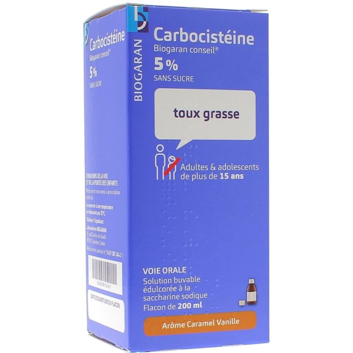 Carbocist&eacute;ine Biogaran 5% D&egrave;s 15 ans; Adultes - flacon de 200 ml