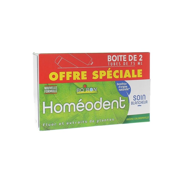 Hom&eacute;odent soin blancheur go&ucirc;t chlorophylle Boiron - 2 tubes de 75 ml
