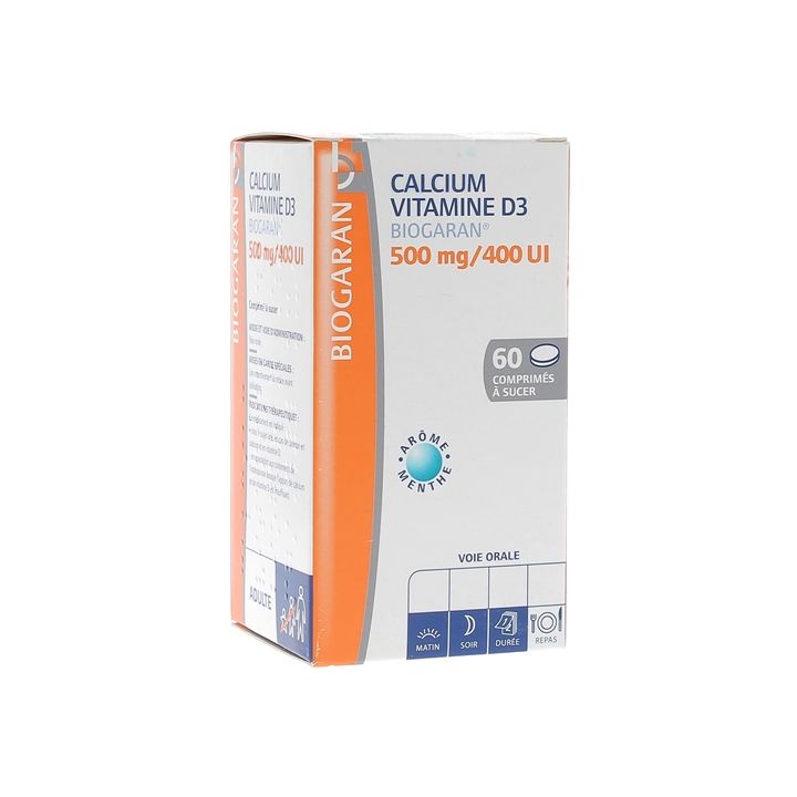 Calcium vitamine D3 Biogaran 500mg/400 UI - Bo&icirc;te de 60 comprim&eacute;s &agrave; sucer