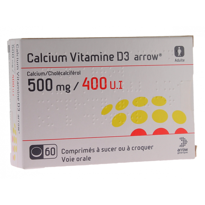 Calcium vitamines D3 TEVA 500mg comprim&eacute;s &agrave; sucer ou &agrave; croquer - bo&icirc;te de 60 comprim&eacute;s