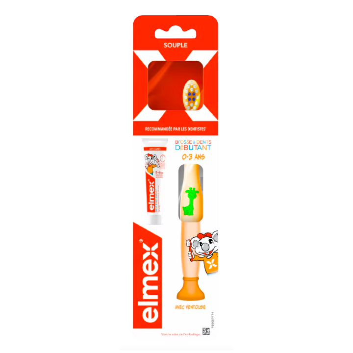 Brosse &agrave; dents d&eacute;butant 0-3 ans Elmex - 1 brosse &agrave; dents + mini dentifrice offert