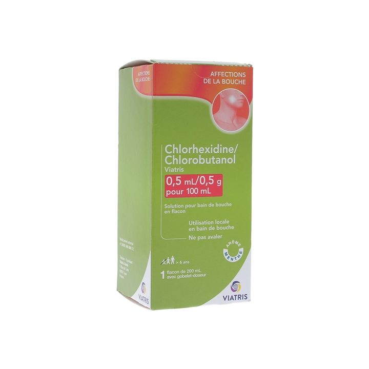 Chlorhexidine Chlorobutanol Mylan 0,5ml/0,5g solution pour bain de bouche - flacon de 200ml