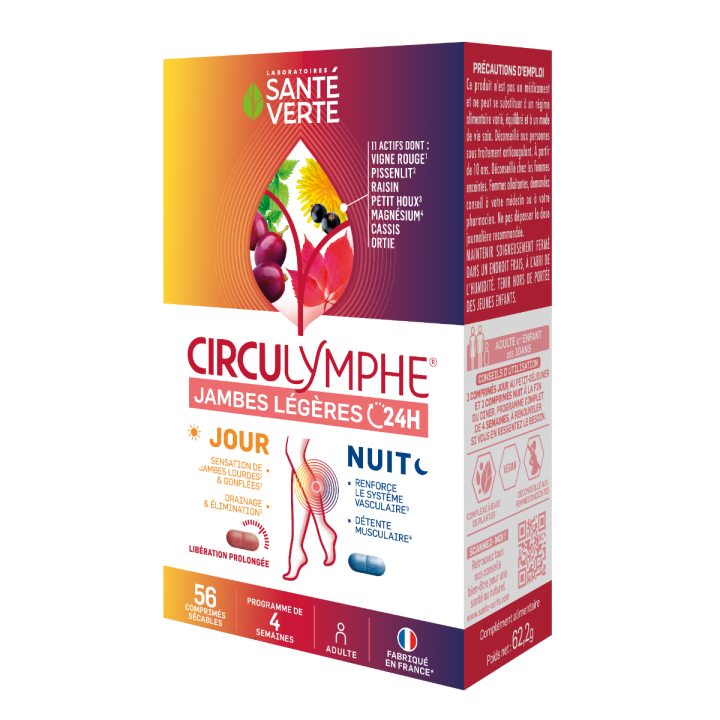 Circulymphe Jambes l&eacute;g&egrave;res jour nuit Sant&eacute; Verte - bo&icirc;te de 56 comprim&eacute;s