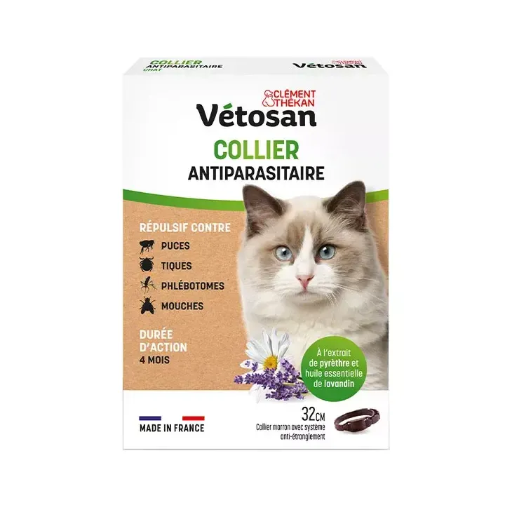 V&eacute;tosan Collier antiparasitaire chat Cl&eacute;ment Th&eacute;kan - collier de 32cm