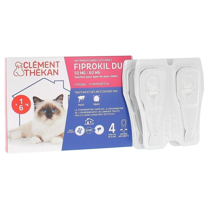 Fiprokil duo chat 50 mg/60 mg Cl&eacute;ment-Th&eacute;kan - 4 pipettes de 0,5 ml