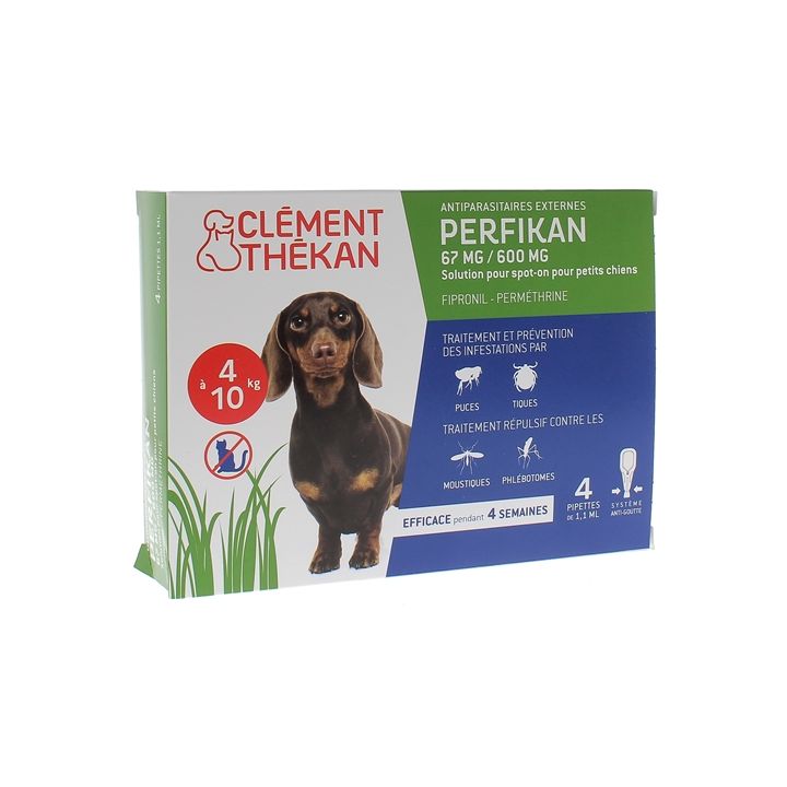 Perfikan 67 mg/600 mg pour petits chiens Cl&eacute;ment-Th&eacute;kan - 4 pipettes de 1,10 ml