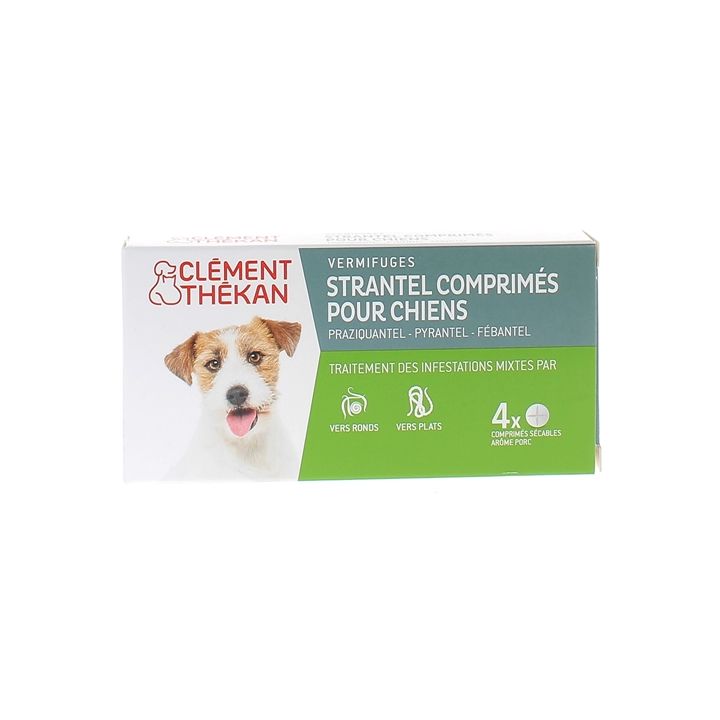 Strantel vermifuges comprim&eacute;s pour chiens ar&ocirc;me porc Cl&eacute;ment Th&eacute;kan - boite de 4 comprim&eacute;s s&eacute;cables