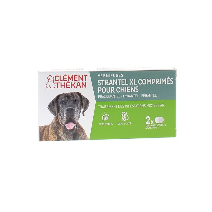 Strantel XL chiens vermifuges go&ucirc;t viande Clement Thekan - bo&icirc;te de 2 comprim&eacute;s s&eacute;cables