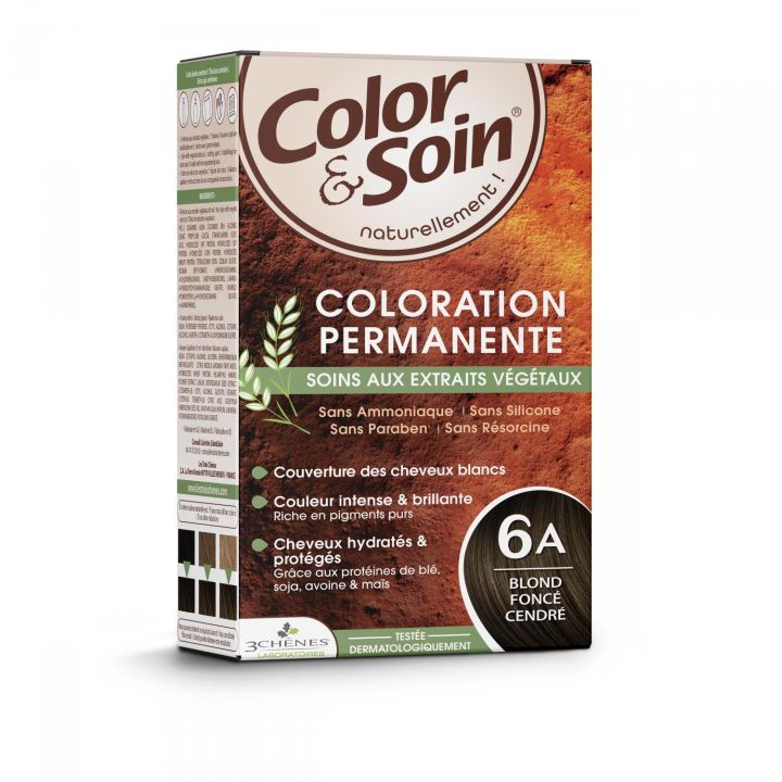 Color & soin coloration permanente Blond cendr&eacute; fonc&eacute; 6A Les 3 ch&ecirc;nes - 1 kit