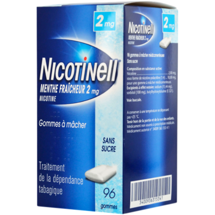 Nicotinell menthe fraicheur 2mg sans sucre gomme &agrave; m&acirc;cher - boite de 96 gommes