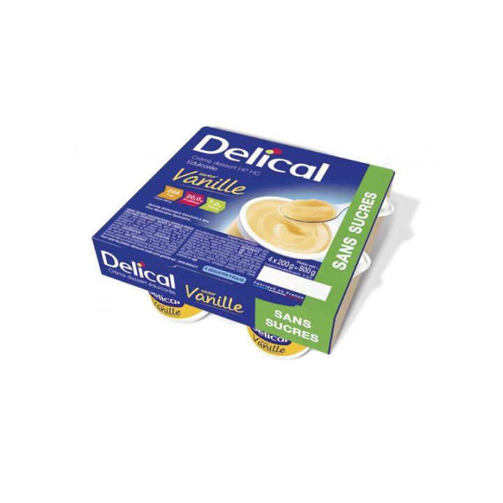Delical cr&egrave;me dessert sans sucre vanille - 4 pots de 200g