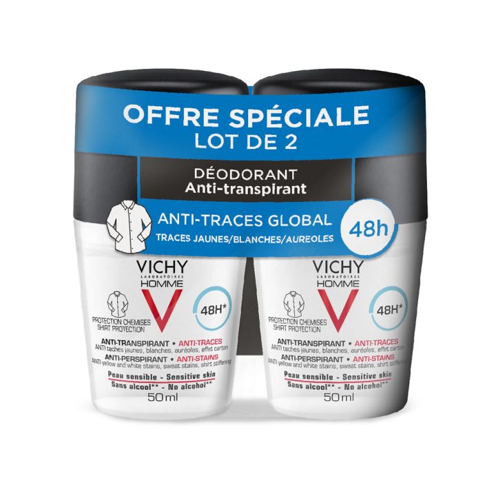 D&eacute;odorant homme anti-transpirant anti-traces global Vichy - lot de 2 flacons de 50 ml