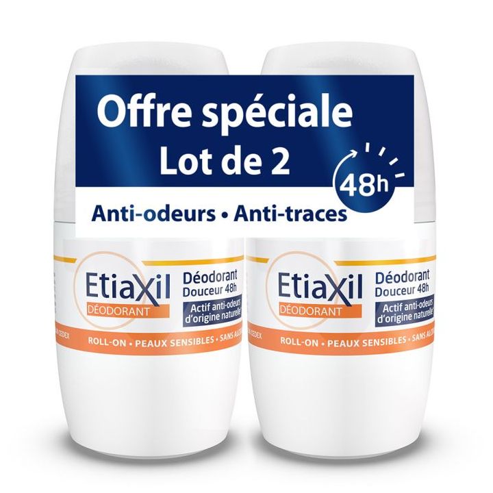 D&eacute;odorant douceur sans aluminium Etiaxil - lot de 2 roll-on de 50 ml