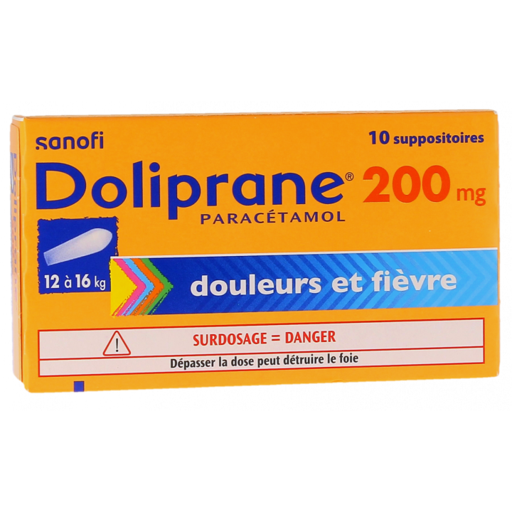 Doliprane 200mg suppositoire s&eacute;cable - bo&icirc;te de 10 suppositoires
