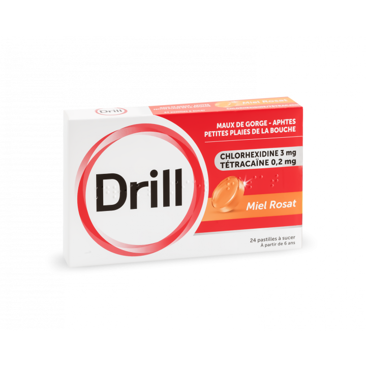 Drill miel rosat pastille &agrave; sucer - bo&icirc;te de 24 pastilles