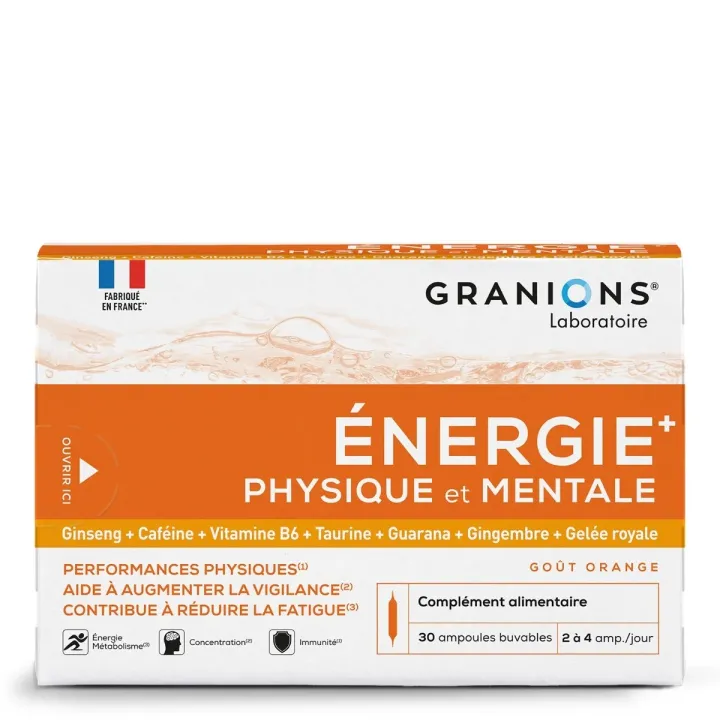 &Eacute;nergie+ physique et mentale Granions - bo&icirc;te de 30 ampoules buvables