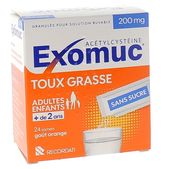 Exomuc 200mg granul&eacute;s pour solution buvable - 24 sachets