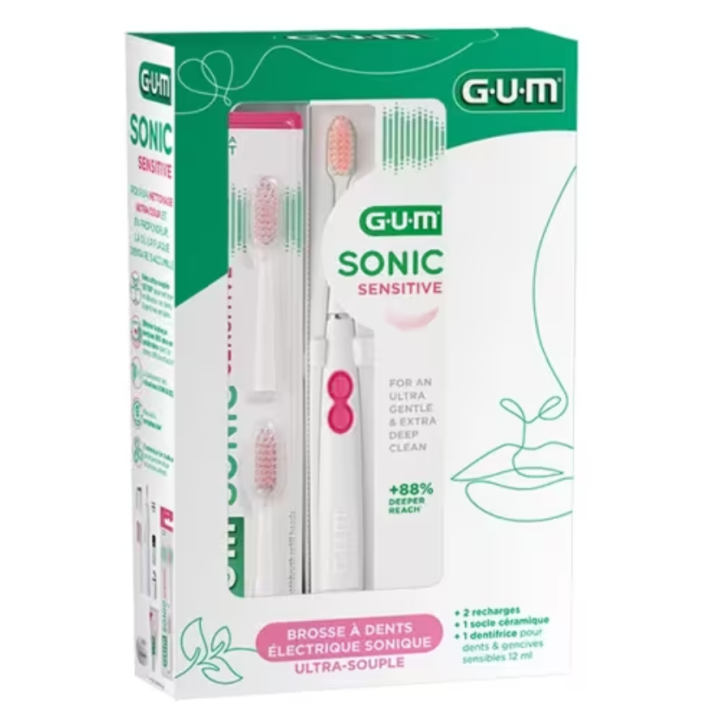 Sonic sensitive brosse &agrave; dents &eacute;lectrique sonique ultra-souple Gum - 4 produits 