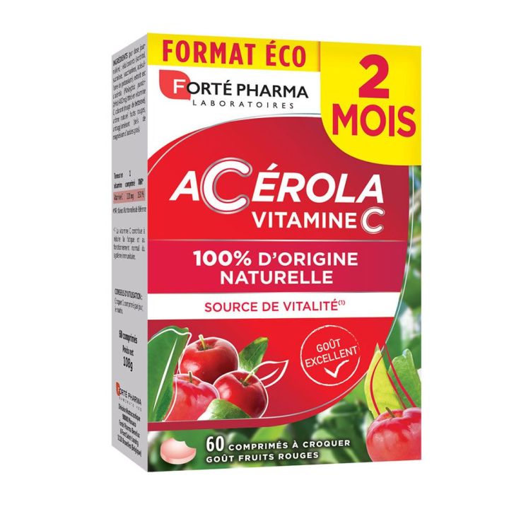 Ac&eacute;rola go&ucirc;t fruits rouges Fort&eacute; pharma &eacute;nergie - boite de 60 comprim&eacute;s &agrave; croquer