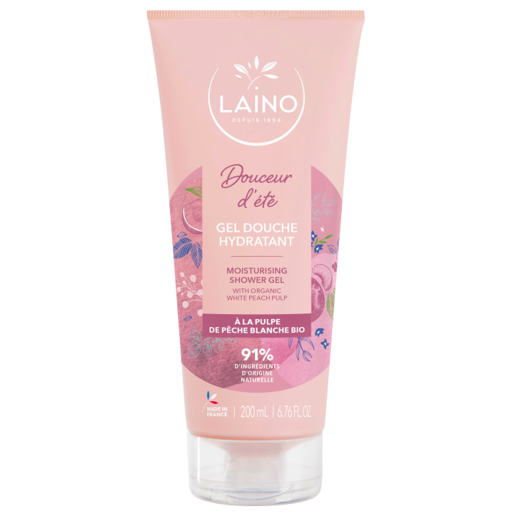 Gel douche hydratant &agrave; la pulpe de p&ecirc;che blanche BIO Laino - tube de 200 ml