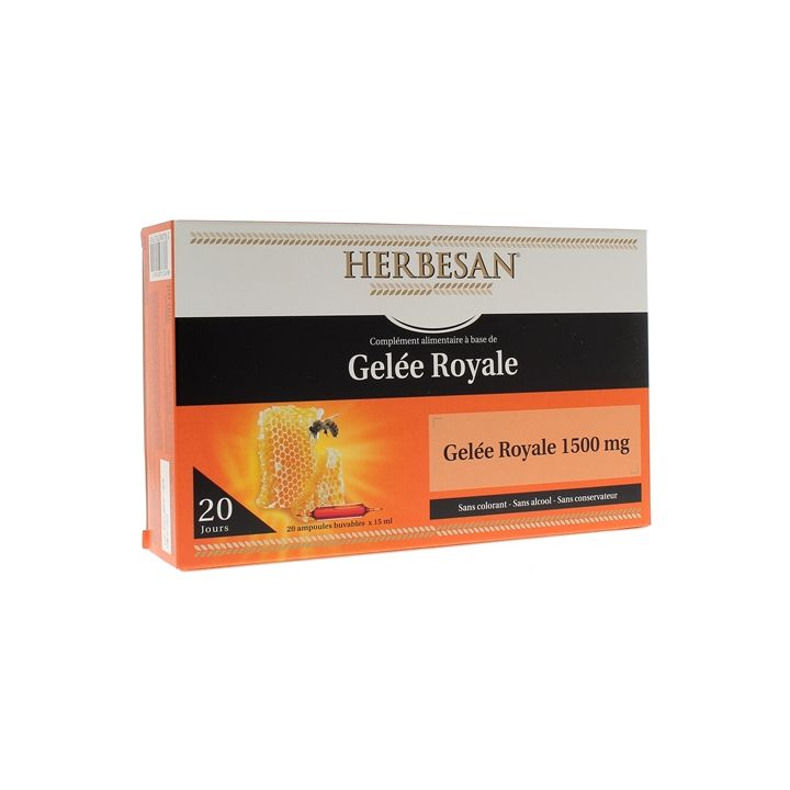 Gel&eacute;e royale 1500 mg Herbesan - Boite de 20 ampoules