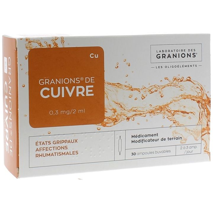 Granions de cuivre 0,3mg - Bo&icirc;te de 30 ampoules de 2ml