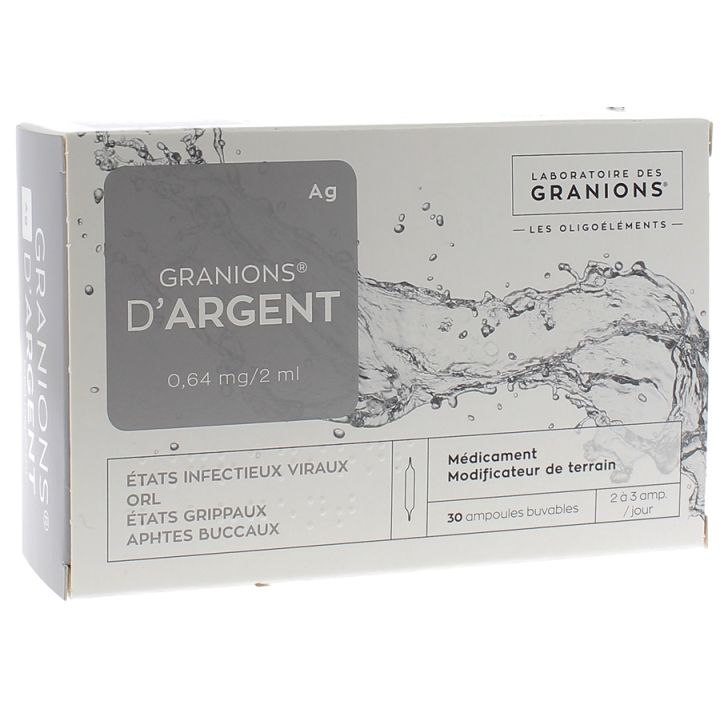 Granions d'argent 0,64mg - Bo&icirc;te de 30 ampoules de 2ml