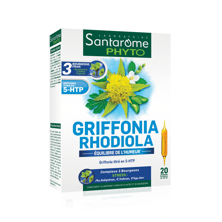 Griffonia rhodiola bio &eacute;quilibre de l'humeur Santarome - boite de 20 ampoules