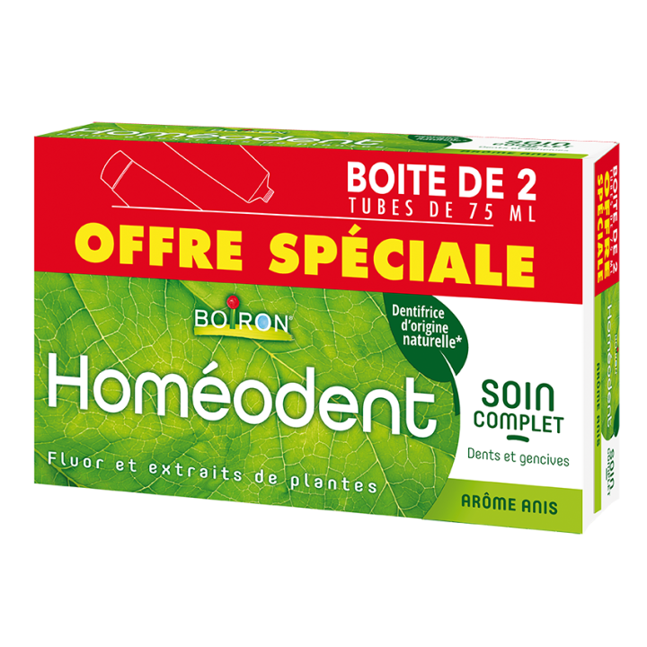 Dentifrice Hom&eacute;odent soin complet dents et gencives go&ucirc;t anis Boiron - 2 tubes de 75 ml
